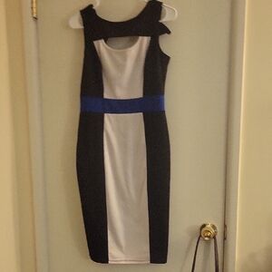 ALLOY Black and White Backless Dress with Blue Band